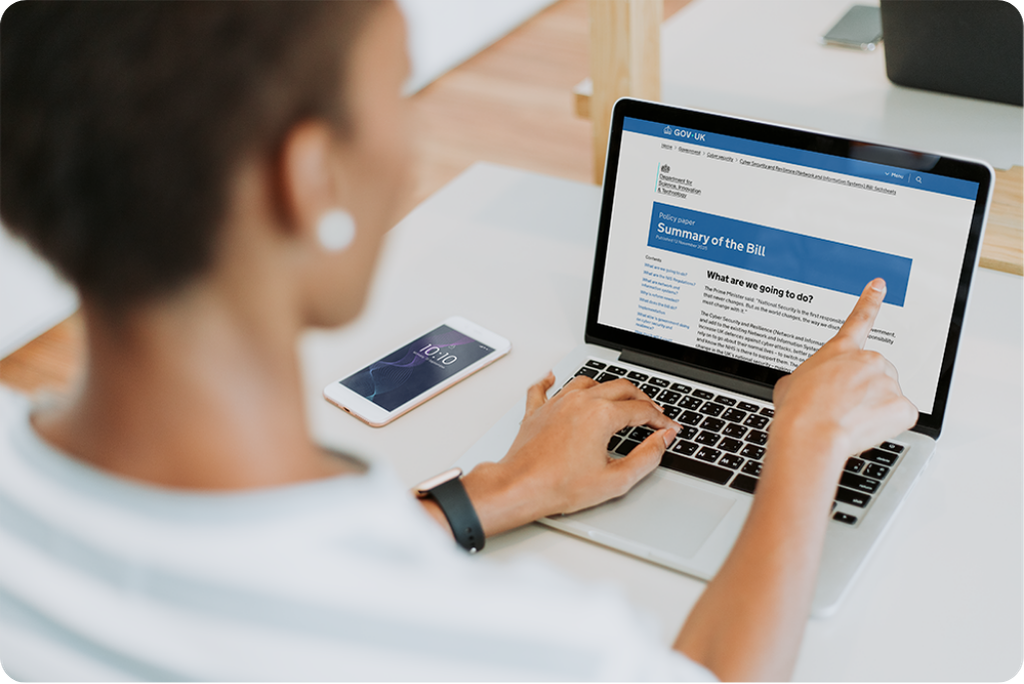 Person viewing Cyber Security and Resilience Bill guidance on UK government website